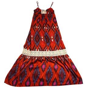 Vintage Bebe Sleeveless Ikat Print Maxi Dress Size X-Small Vacation Colorful 90s